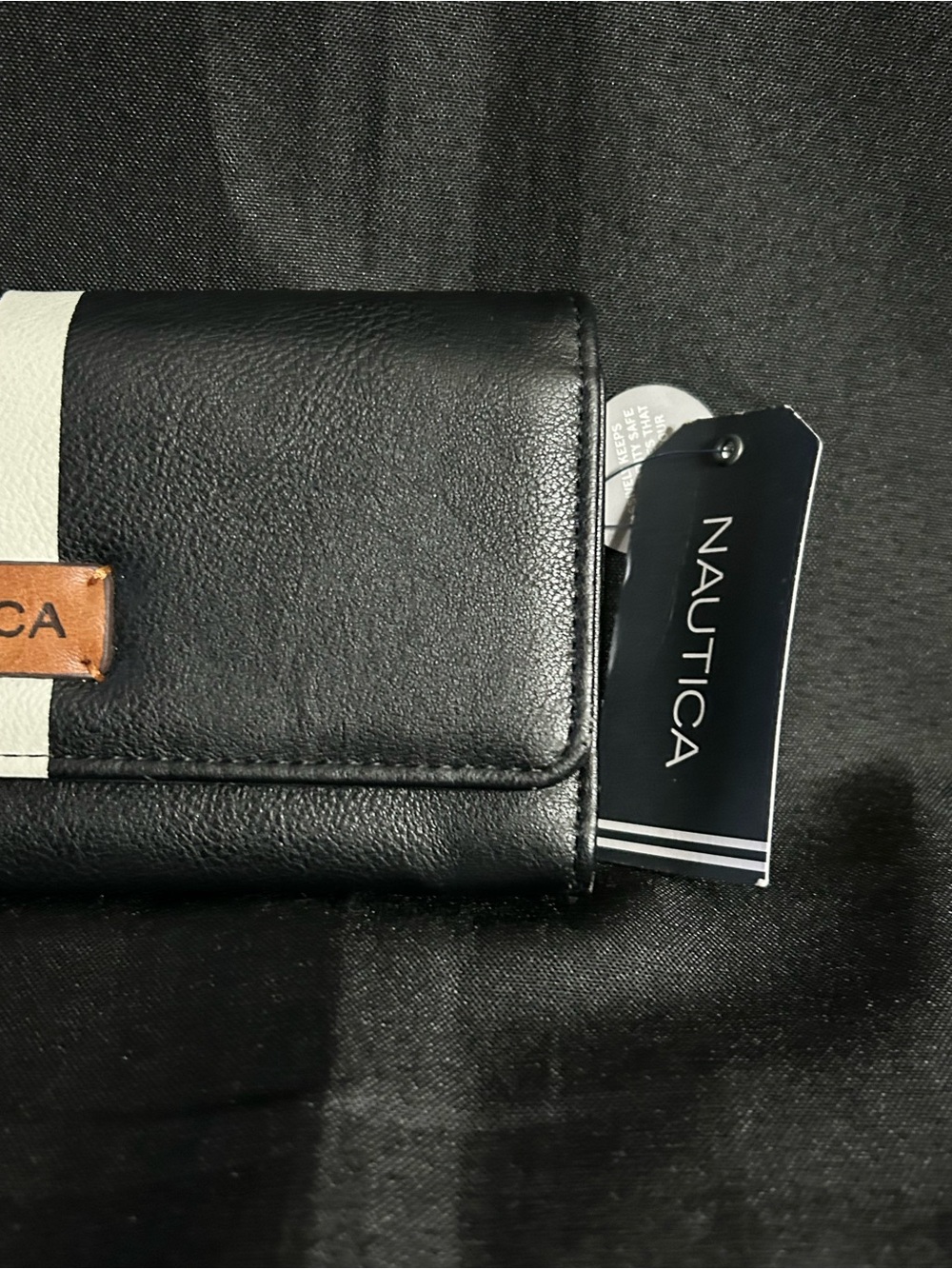 Nautica Money Manager RFID Blocking Black & White Stripe Accent Wallet NWT - Picture 3 of 9